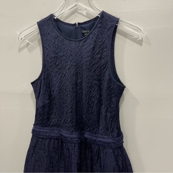 Theory Mildra Linden Fit & Flare Wool Blend Dress Navy Blue Textured Size 6 - Picture 5 of 13